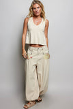 Sleeveless V neck star patch on side knit top