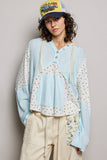 Mixed-Fabric Feminine Look Floral Lace Trim Long Sleeve