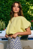 Scuba Bubble Hem And Sleeve Solid Crop Top