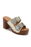 Trendy KA-77 wedge heel mules with adjustable buckle