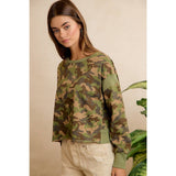 CAMO JERSEY OPEN BACK LONG SLEEVES TOP