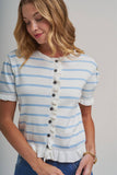 STRIPE KNITTED SWEATER BUTTON DOWN CARDIGAN TOP WITH RUFFLE