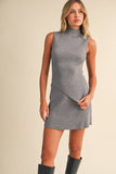 IST6664 HIGH NECKLINE ASYMMETRIC HEM SLEEVELESS SWEATERSET
