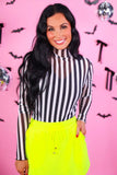 Keigan Mesh Top- Black/White Stripes