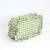 Gingham Ruffle Zipper Pouch Embroidery Friendly Cosmetic Bag