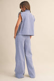 IST6347 STRIPED DENIM RUFFLE OVERSIZE VEST AND WIDE PANTS