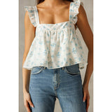 JT5591-1 - WHITE BLUE FLORAL TOP