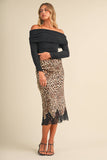 IS1333-A SATIN MIDI SKIRT WITH LACE ON THE BOTTOM HEM