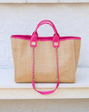 Missy Tote Natural Hot Pink