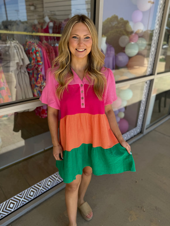 Tiered Color Block Dress