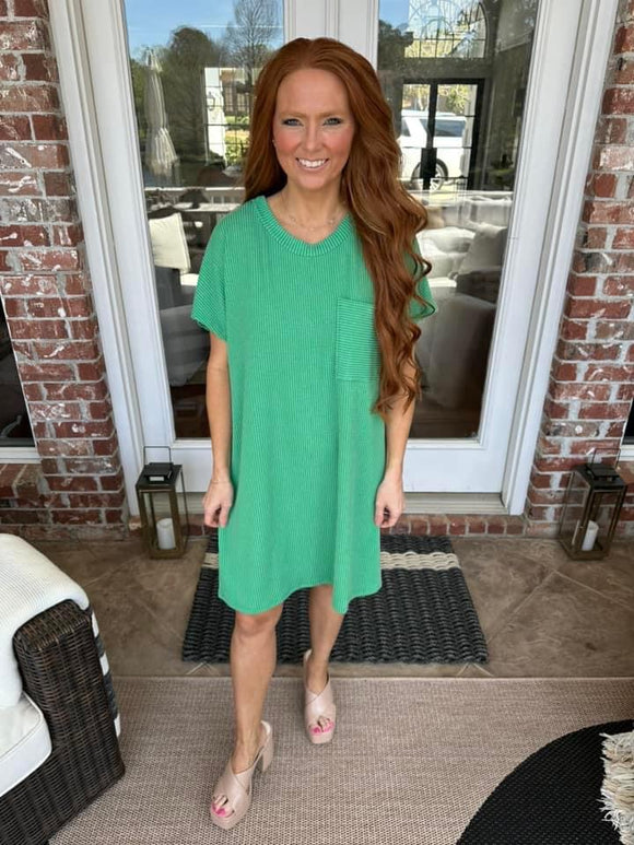 Kelly Green Ribbed Dress