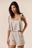 ILR4556 Contrast Hem Bow Tie Romper