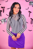Keigan Mesh Top- Black/White Stripes
