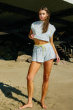 P5817 Contrast Binding Waist Drawstring Solid Terry Shorts