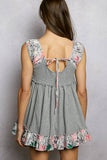 V-neck Thermal Lace Contrast Ruffle Floral Print Sleeveless