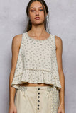 Round Neck Ruffle Hem Trim Detail Floral Sleeveless Top