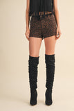 IP1423 LEOPARD PRINTED DENIM SHORTS