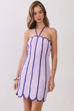 CD06765-Contrast Piping Detail Halter Neck Mini Dress