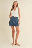 CS5938A - PEARL POCKET DETAIL DENIM SKIRT