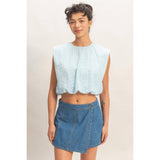 Bubble Hem Cotton Eyelet Sleeveless Top