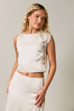 SLEEVELESS HIGH NECK LACE TRIM CROP TOP