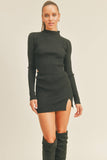 IST5189 MINI RIB KNIT SKIRT WITH SIDE SLIT AND MOCK TOP
