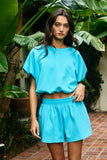 Scuba Bubble Hem And Sleeve Solid Crop Top