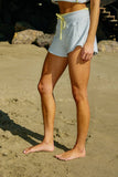 P5817 Contrast Binding Waist Drawstring Solid Terry Shorts