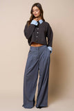 Stripe Trim Button Down Sweater Cardigan