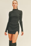 IST5189 MINI RIB KNIT SKIRT WITH SIDE SLIT AND MOCK TOP