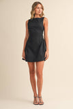 ID10174-A SLEEVELESS WOVEN MINI DRESS WITH SIDE PLEAT DETAIL