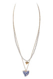 Valentine Heart Pearl W Flower 2 Layered Necklace