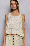 Round Neck Ruffle Hem Trim Detail Floral Sleeveless Top