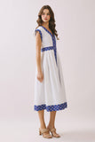 CD06045-Contrast Printed Trim Detail V Neck Midi Dress