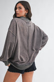 9164HK Oversized Mock Neck Washed Sweatshirt