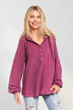 LONG PUFF SLEEVES HOODIE TUNIC TOP - RET3056PD