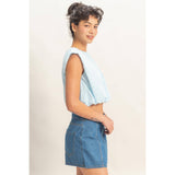 Bubble Hem Cotton Eyelet Sleeveless Top