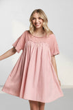 DROP SHOULDER BABYDOLL DRESS - RED3499