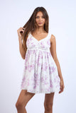FLORAL WIDE BAND STRAP RUFFLE LACE TRIM MINI DRESS