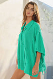 T2195B Oversized Drawstring Tie Sleeves Solid Top