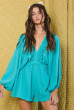 R5268D  Smocked V-neck Ruffled Solid Woven Romper