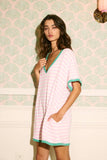 R5596A Striped Knit Binding Details V-neck Romper