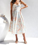 Pastel Floral Sweetheart Midi Dress