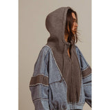 WASHED AND FLEECE MIX AND MATCH ZIP UP HOODIE