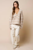 Oversized Deep V-Neck Striped Sweater