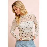 HIGH NECK LINE POLKA DOTS MESH TOP WITH THUMB OPENING