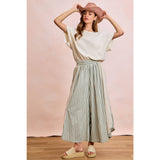 FLORAL EYELET SIDE ELASTIC STRIPES WIDE LEG PANTS
