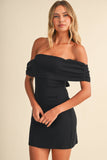 ID7783 OFF SHOULDER MINI DRESS WITH TIED BACK BOW