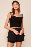 Ruffle Strap Crop Tank Top