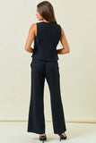 TEXTURED KNIT WIDE LEG PANTS WITH ELASTIC WAIST